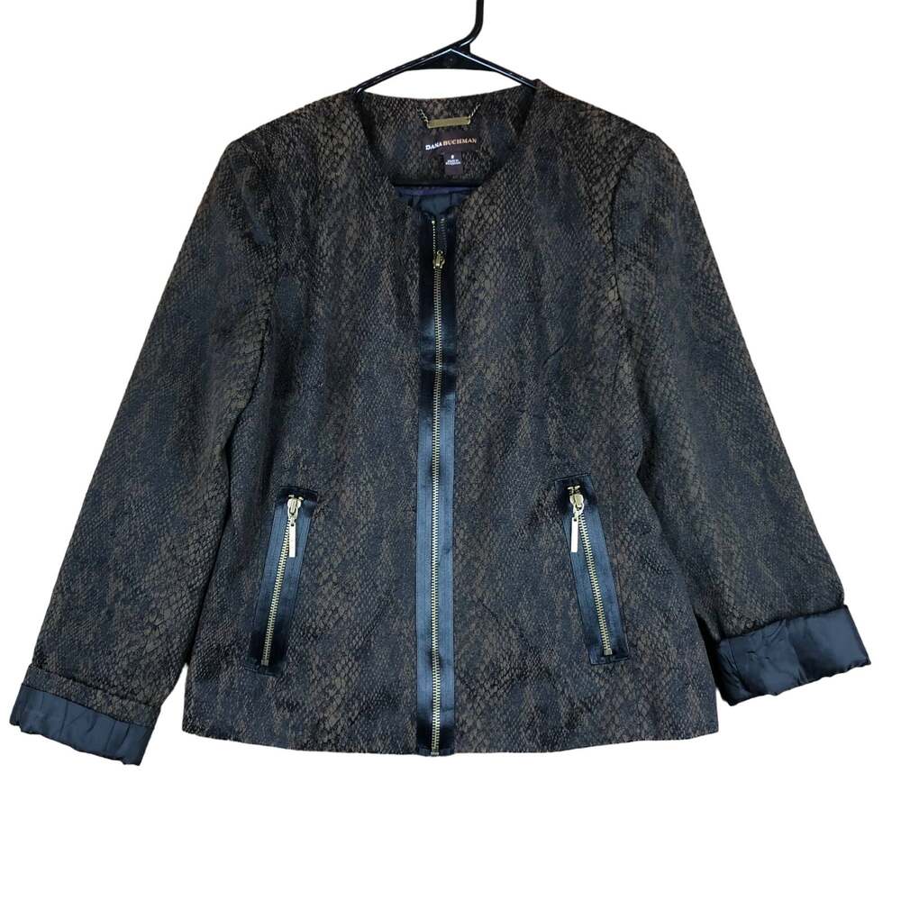 Dana Buchman Womens Jacket Brown Snakeskin Blazer Lined Full Zip 8